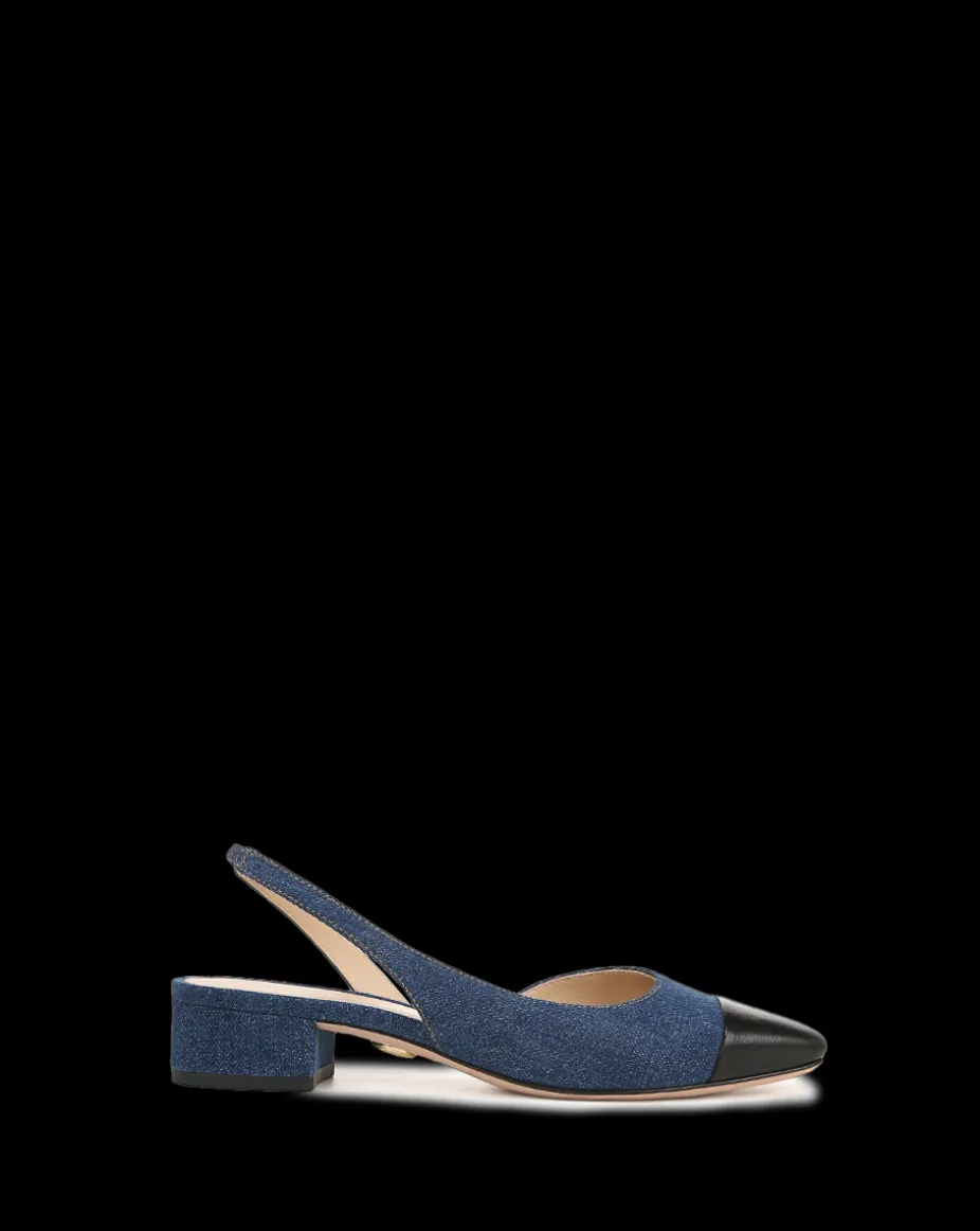 Cecile Denim Cap-Toe Slingback in Indigo/Black