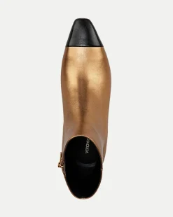 Cecile Leather Cap-Toe Bootie in Gold/Black