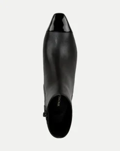 Cecile Leather Cap-Toe Bootie in Black/Black