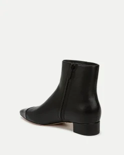 Cecile Leather Cap-Toe Bootie in Black/Black