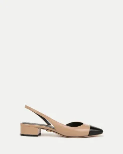 Cecile Leather Cap-Toe Slingback in Bisque/Black