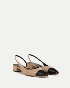 Cecile Leather Cap-Toe Slingback in Bisque/Black