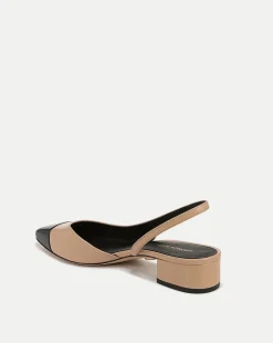 Cecile Leather Cap-Toe Slingback in Bisque/Black