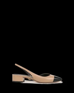 Cecile Leather Cap-Toe Slingback in Bisque/Black