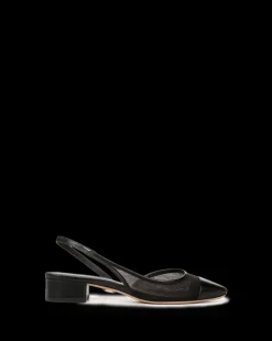 Cecile Mesh Cap-Toe Slingback in Black