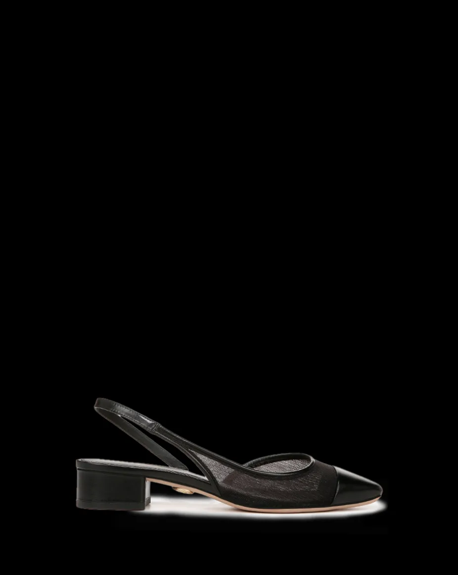 Cecile Mesh Cap-Toe Slingback in Black