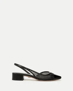 Cecile Rhinestone Mesh Cap-Toe Slingback in Black Rhinestone