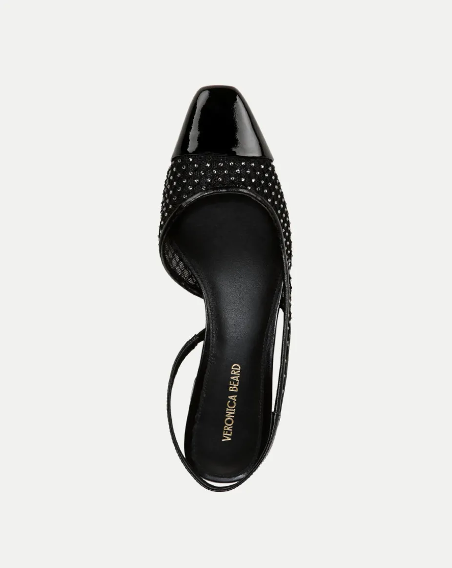 Cecile Rhinestone Mesh Cap-Toe Slingback in Black Rhinestone