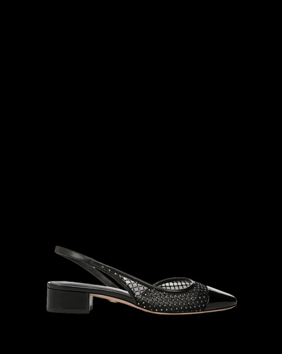 Cecile Rhinestone Mesh Cap-Toe Slingback in Black Rhinestone