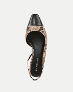 Cecile Snakeskin-Embossed Slingback in Latte/Black