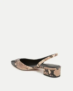 Cecile Snakeskin-Embossed Slingback in Latte/Black