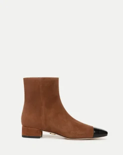 Cecile Suede Cap-Toe Bootie in Cedar/Black