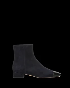 Cecile Suede Cap-Toe Bootie in Indigo/Black