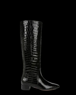Cecile Wide Calf Croc Tall Boot in Black