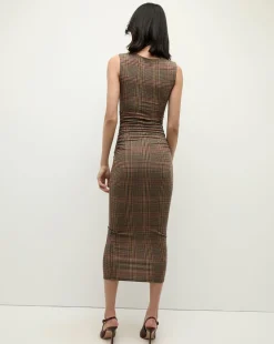 Charissa Plaid Sheath Dress in Camel