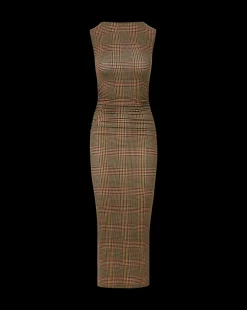 Charissa Plaid Sheath Dress in Camel