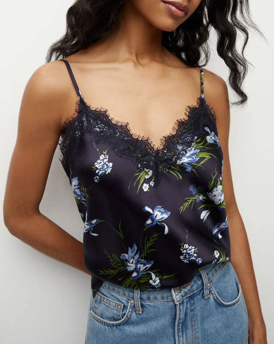 Ciarlo Stretch-Silk Top in Navy Multi