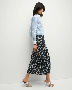Clover Stretch-Silk Floral Skirt in Navy Multi