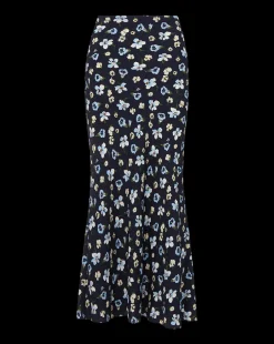 Clover Stretch-Silk Floral Skirt in Navy Multi
