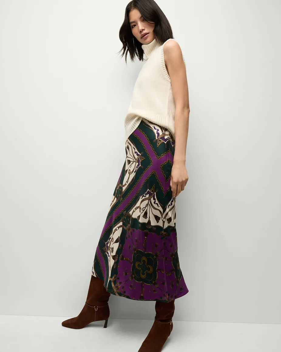 Clover Stretch-Silk Skirt in Pine Multi