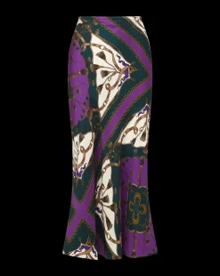 Clover Stretch-Silk Skirt in Pine Multi