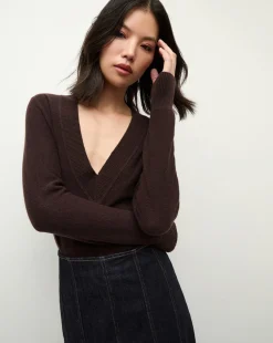 Coleta V-Neck Cashmere Sweater in Dark Chocolate