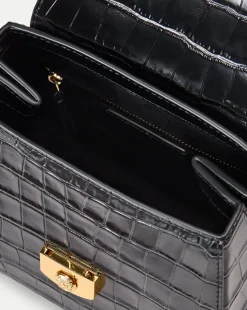 Crest Lock Croc-Embossed Top Handle Bag in Black