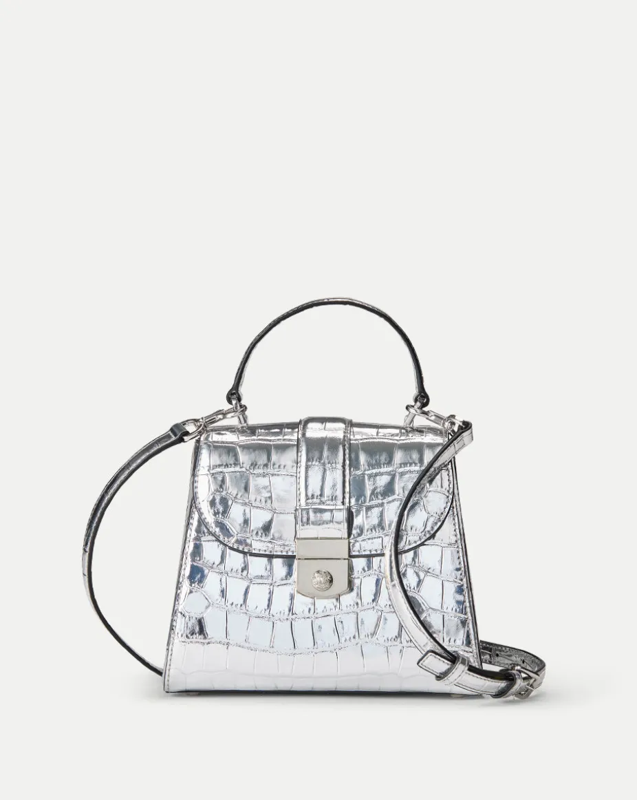 Crest Lock Croc-Embossed Top Handle Bag in Silver
