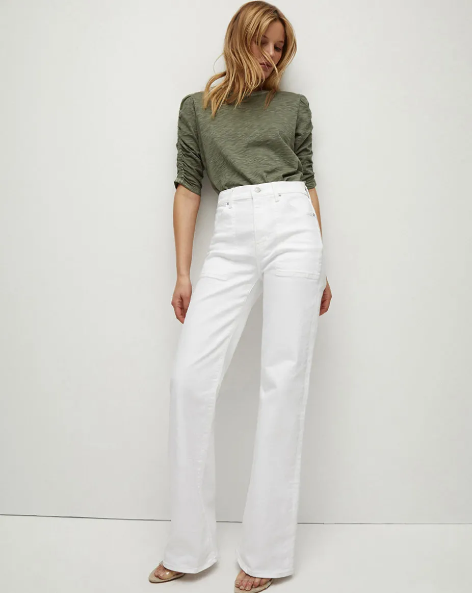 Crosbie Patch Pockets Slim Wide-Leg Jean in White