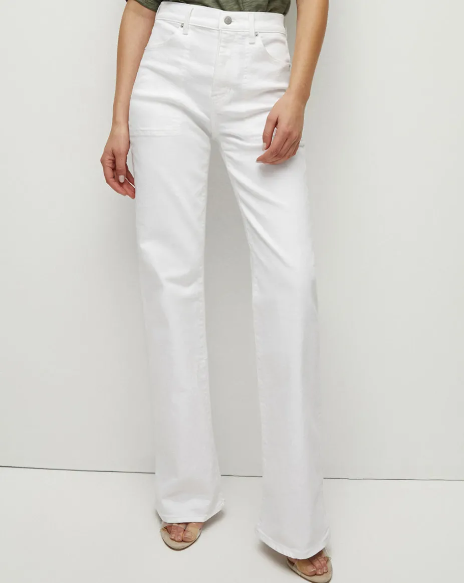 Crosbie Patch Pockets Slim Wide-Leg Jean in White
