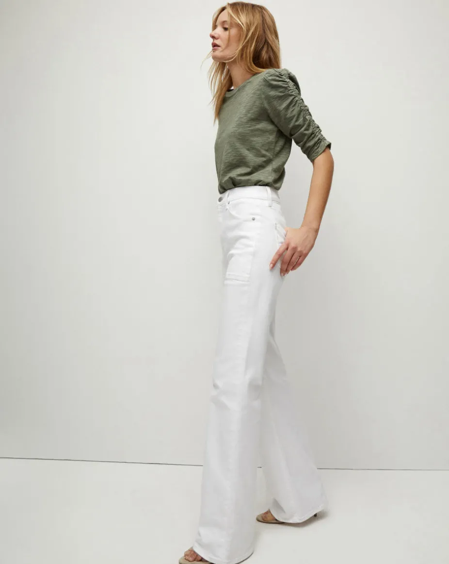 Crosbie Patch Pockets Slim Wide-Leg Jean in White