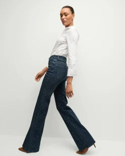 Crosbie Rhinestone Wide-Leg Jean in Indigo Rinse