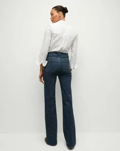 Crosbie Rhinestone Wide-Leg Jean in Indigo Rinse