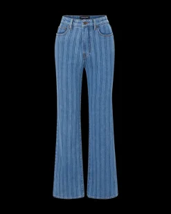 Crosbie Striped Loafer Length Wide-Leg Jean in Sapphire Stripe