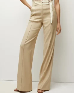 Cruz Stretch-Linen Pants in Stone Khaki