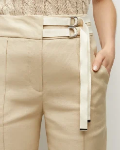 Cruz Stretch-Linen Pants in Stone Khaki