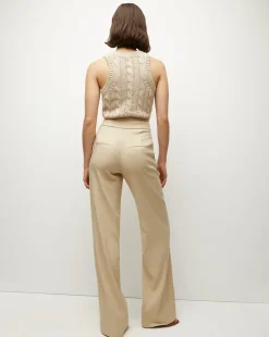 Cruz Stretch-Linen Pants in Stone Khaki