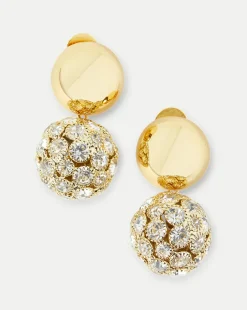 Crystal Sphere Stud Earrings in Gold