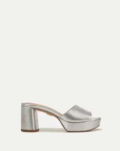 Dali Metallic Silver Leather Block Heel Sandal