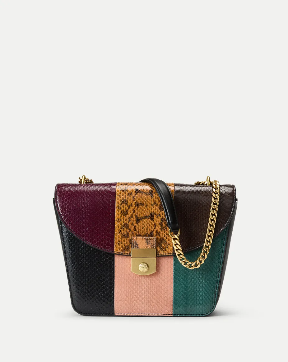Double Link Patchwork Flap Bag in Cognac Multi