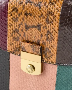 Double Link Patchwork Flap Bag in Cognac Multi