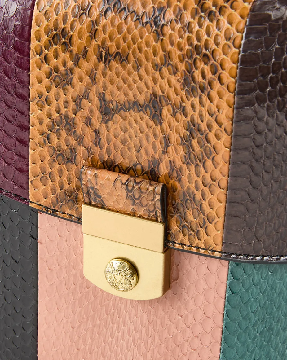 Double Link Patchwork Flap Bag in Cognac Multi