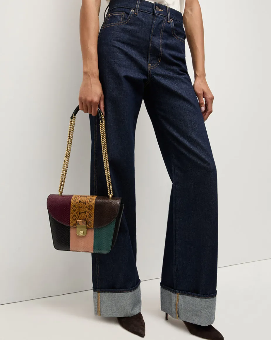 Double Link Patchwork Flap Bag in Cognac Multi