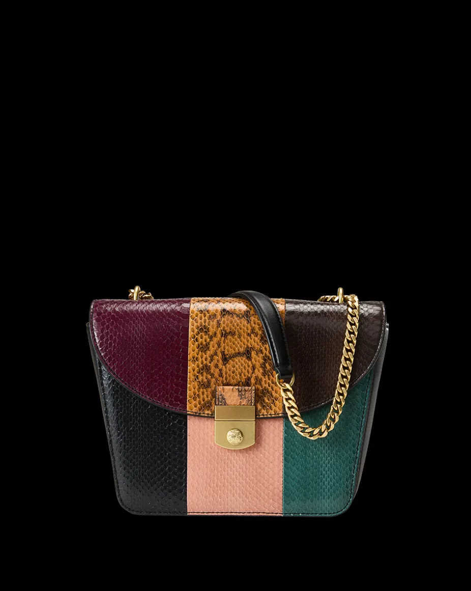 Double Link Patchwork Flap Bag in Cognac Multi