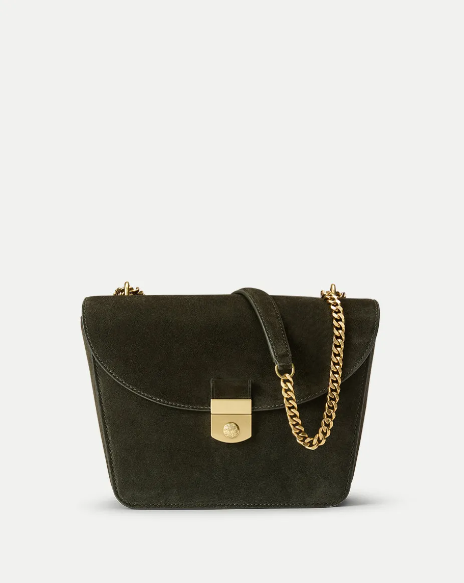 Double Link Suede Flap Bag in Pine