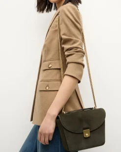 Double Link Suede Flap Bag in Pine