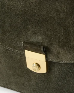 Double Link Suede Flap Bag in Pine