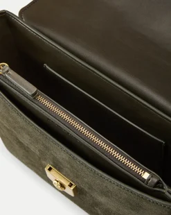 Double Link Suede Flap Bag in Pine