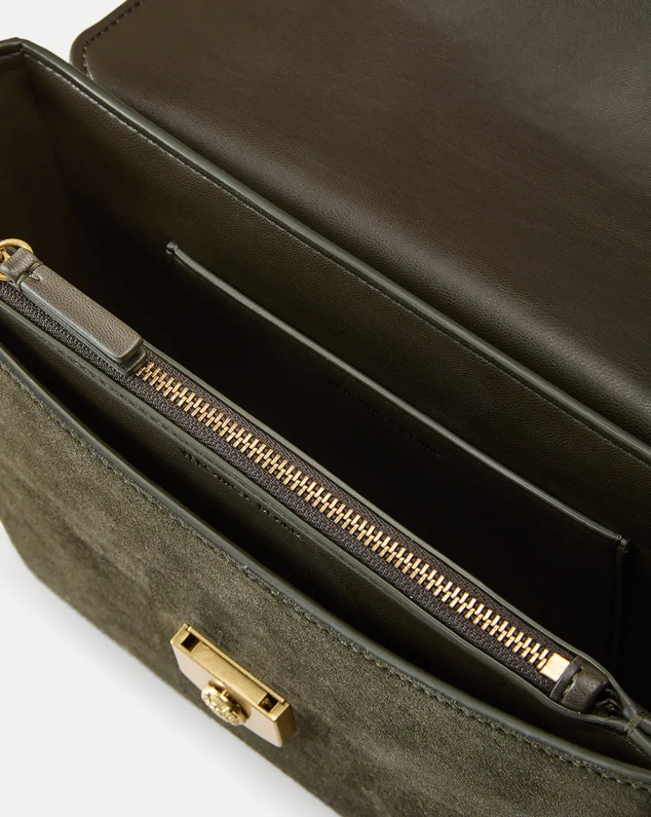 Double Link Suede Flap Bag in Pine