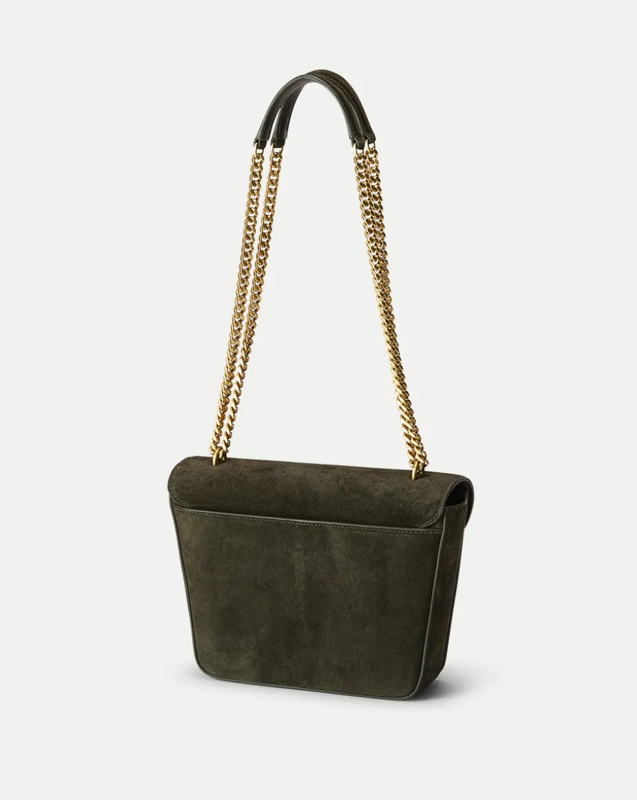 Double Link Suede Flap Bag in Pine
